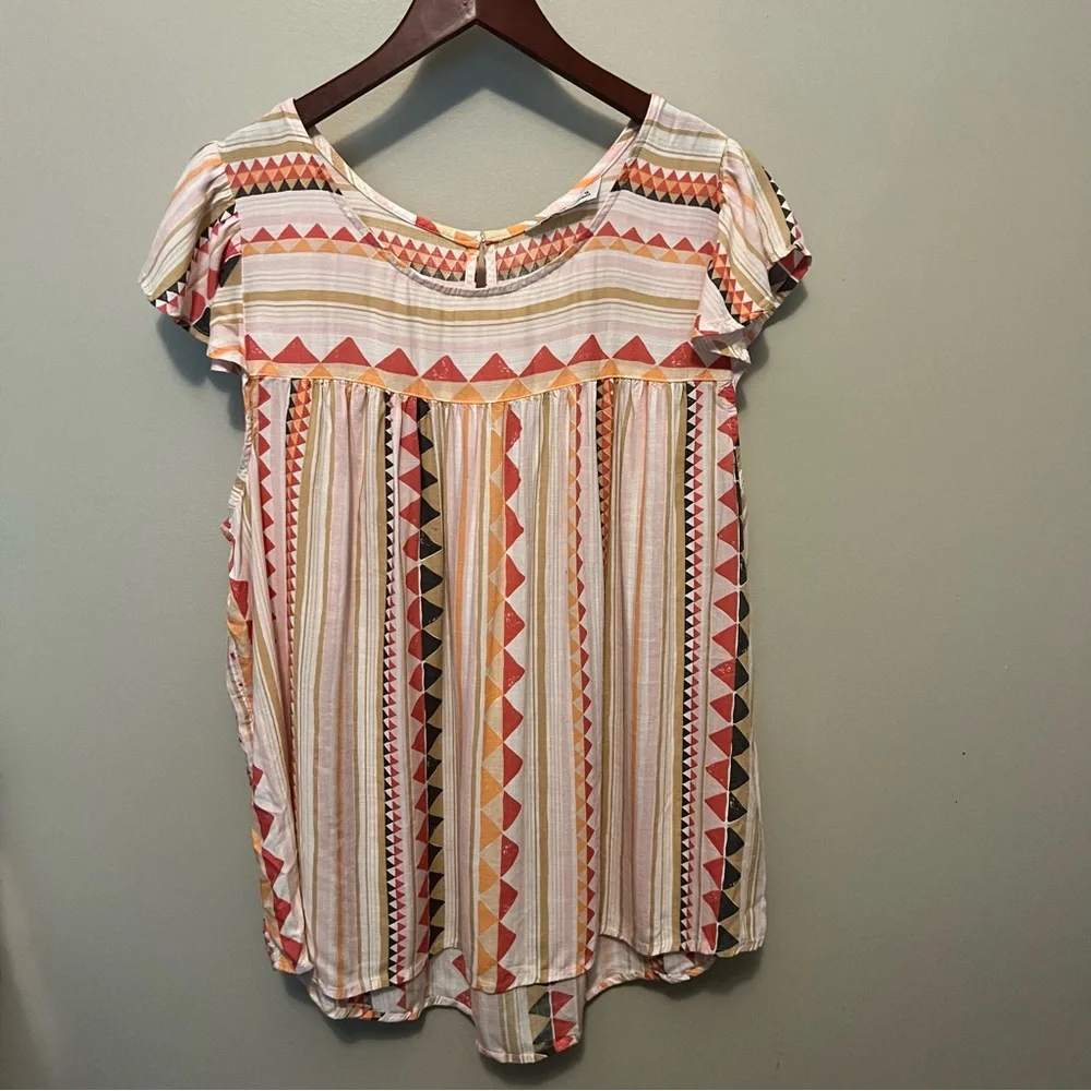 Sonoma women’s plus 1X Geometric Patterned top loose cotton blend summer - Picture 2 of 11